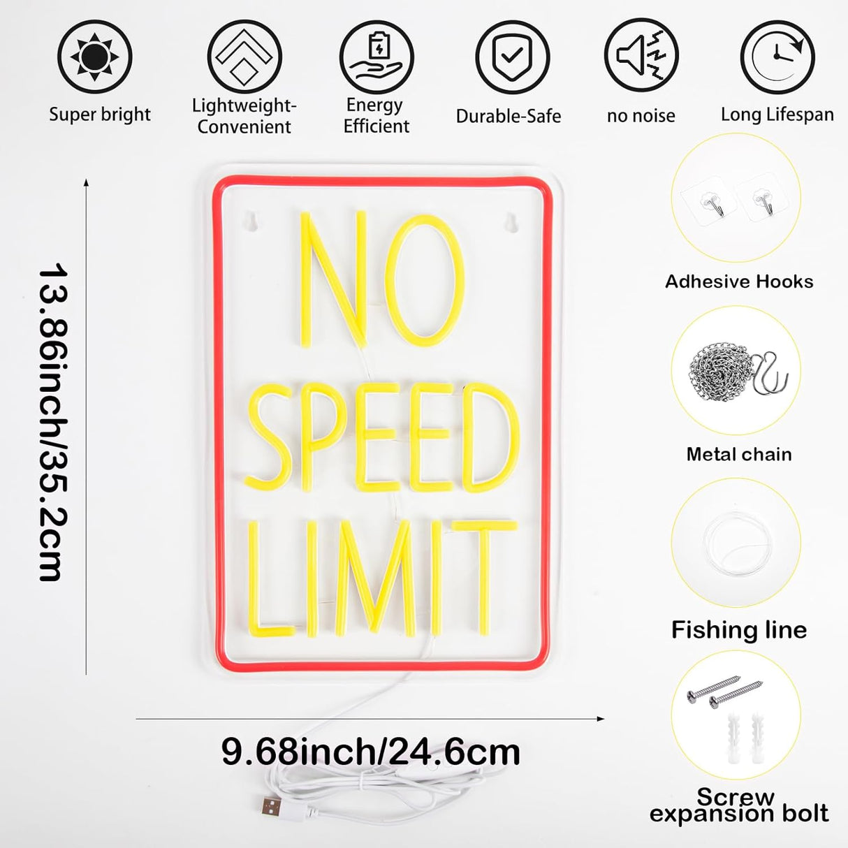 No Speed Limit Neon Sign for Wall Decor, Dimmable Speed Limit Sign in Red Yellow LED Neon