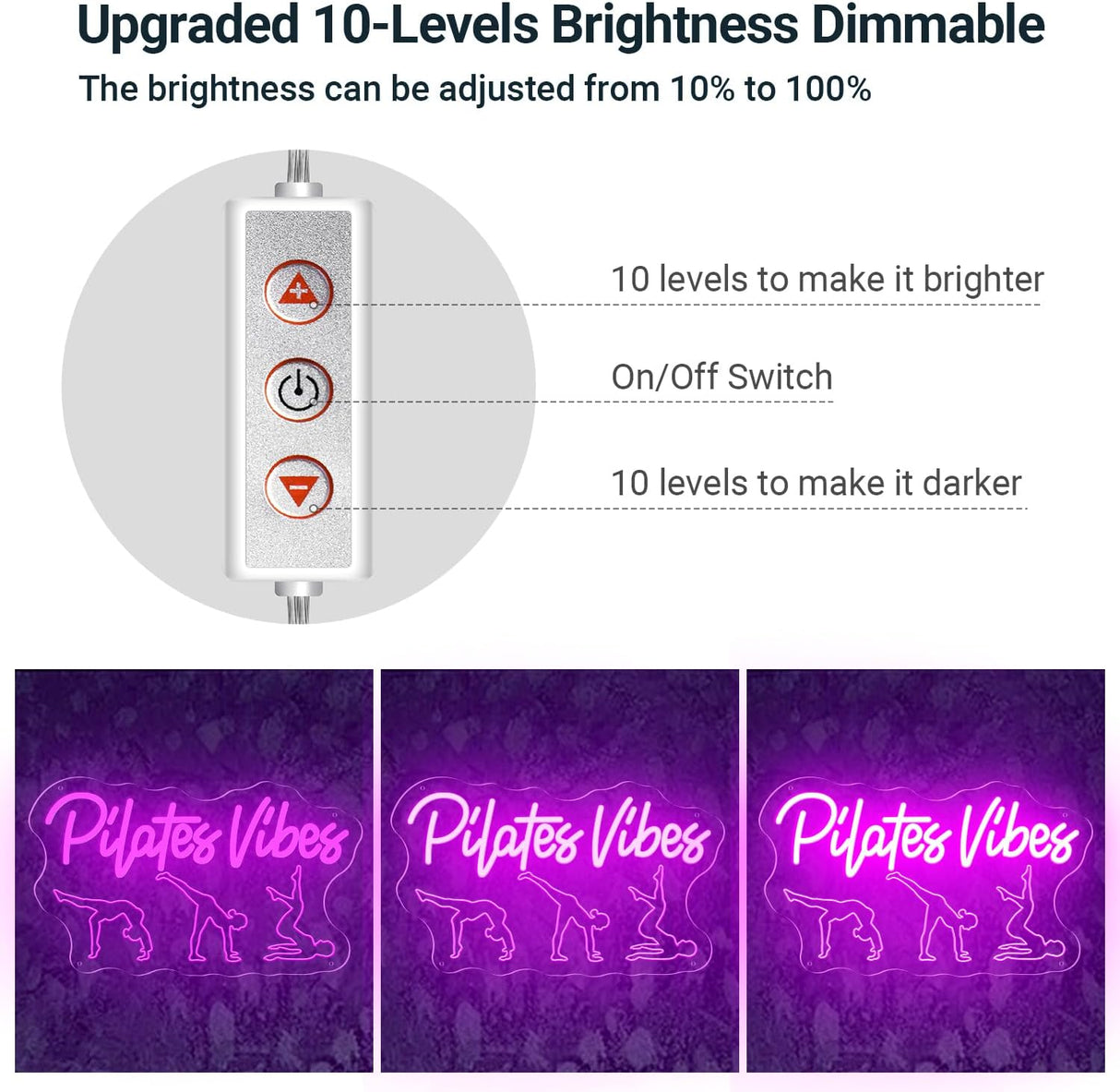 Pilates Vibes Neon Sign - 15"x9" Pink Acrylic LED Light for Bedroom Home Gym Spa Beauty Salon Party Decor