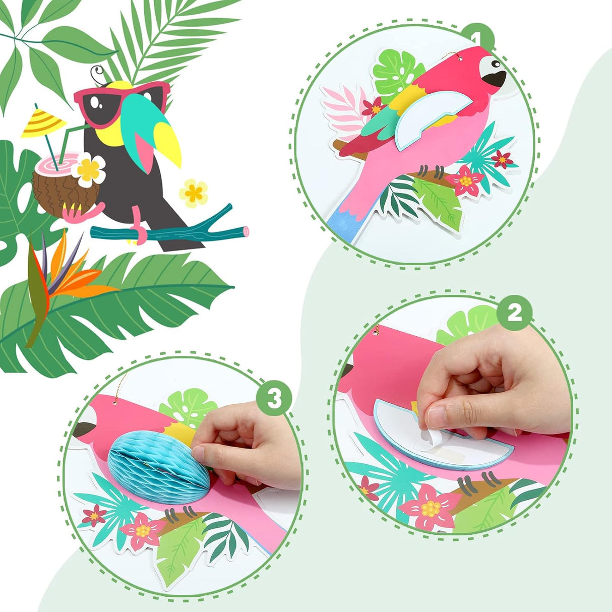 6 Pieces Hawaiian Tropical Birds Hanging Parrot Honeycomb Party
