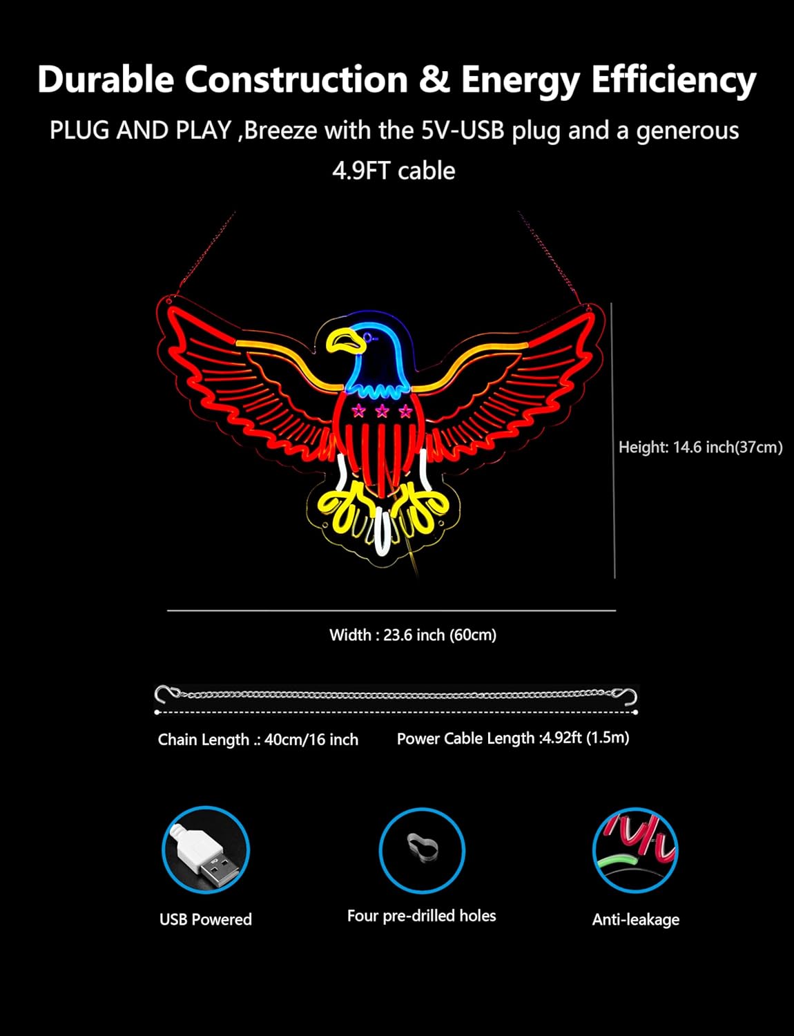 Eagle Neon Sign,Giant Eagles Light up Sign - Cool Neon Light Wall Decor for Home Karaoke Bar Restaurant