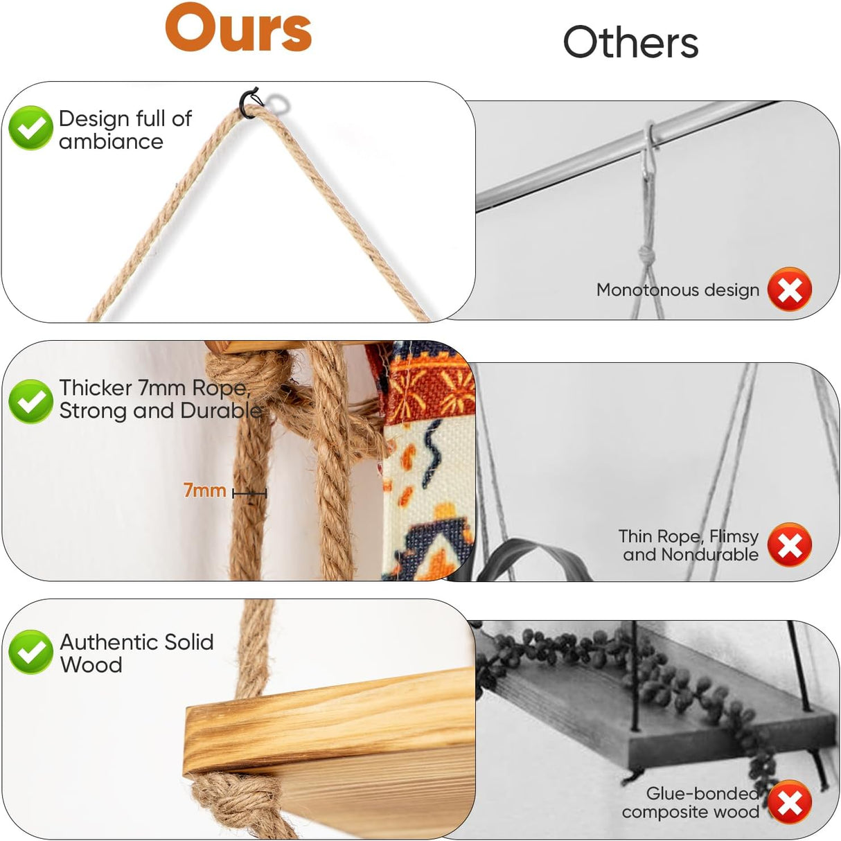 Wall Mounted Shelf, Bohemian Style Decorative Hanging Cloth, Handmade Natural Material,