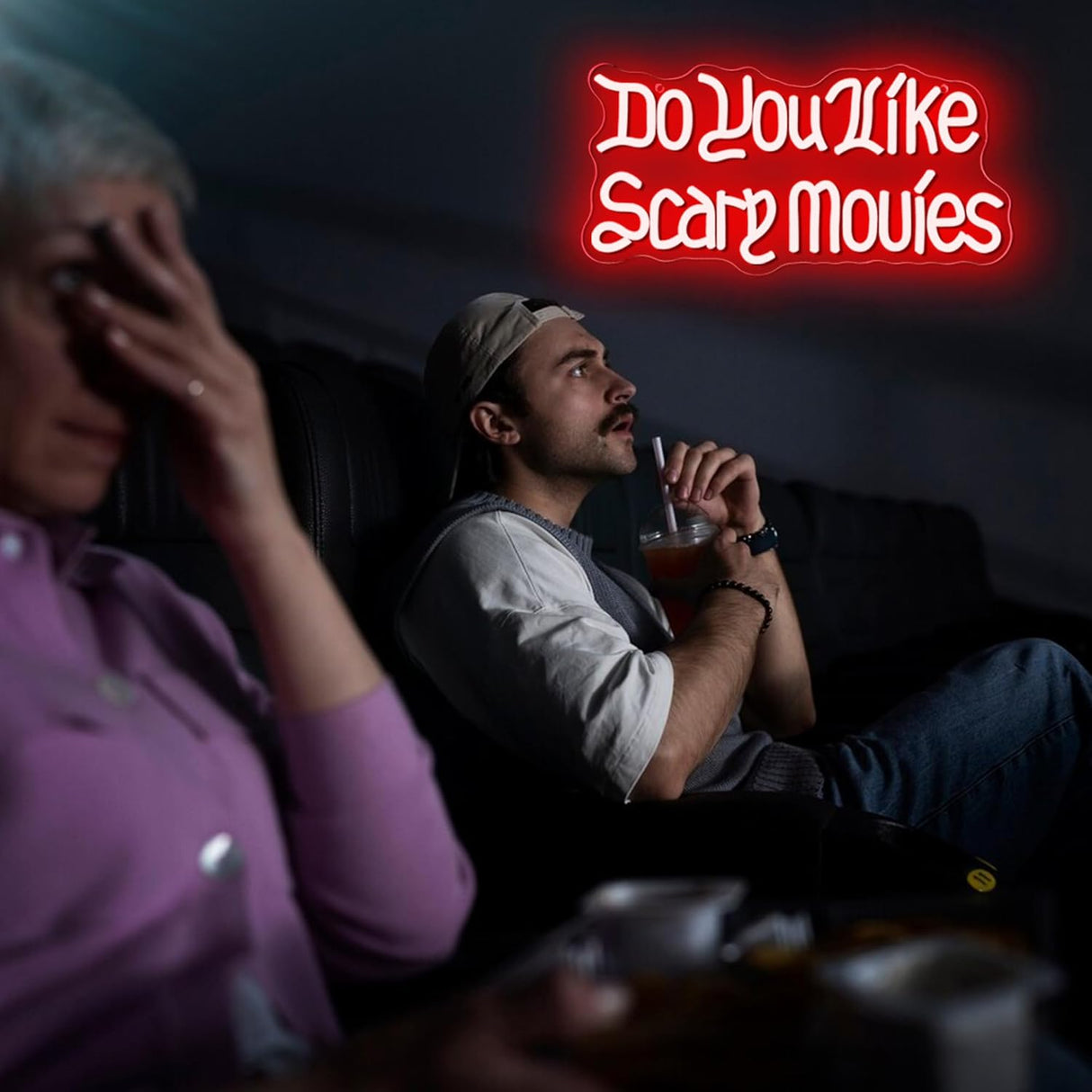 Do You like Scary Movies Neon Signs for Wall Decor, Dimmable Halloween Decoration Gothic Font Scary Movies Sign, USB Neon Light