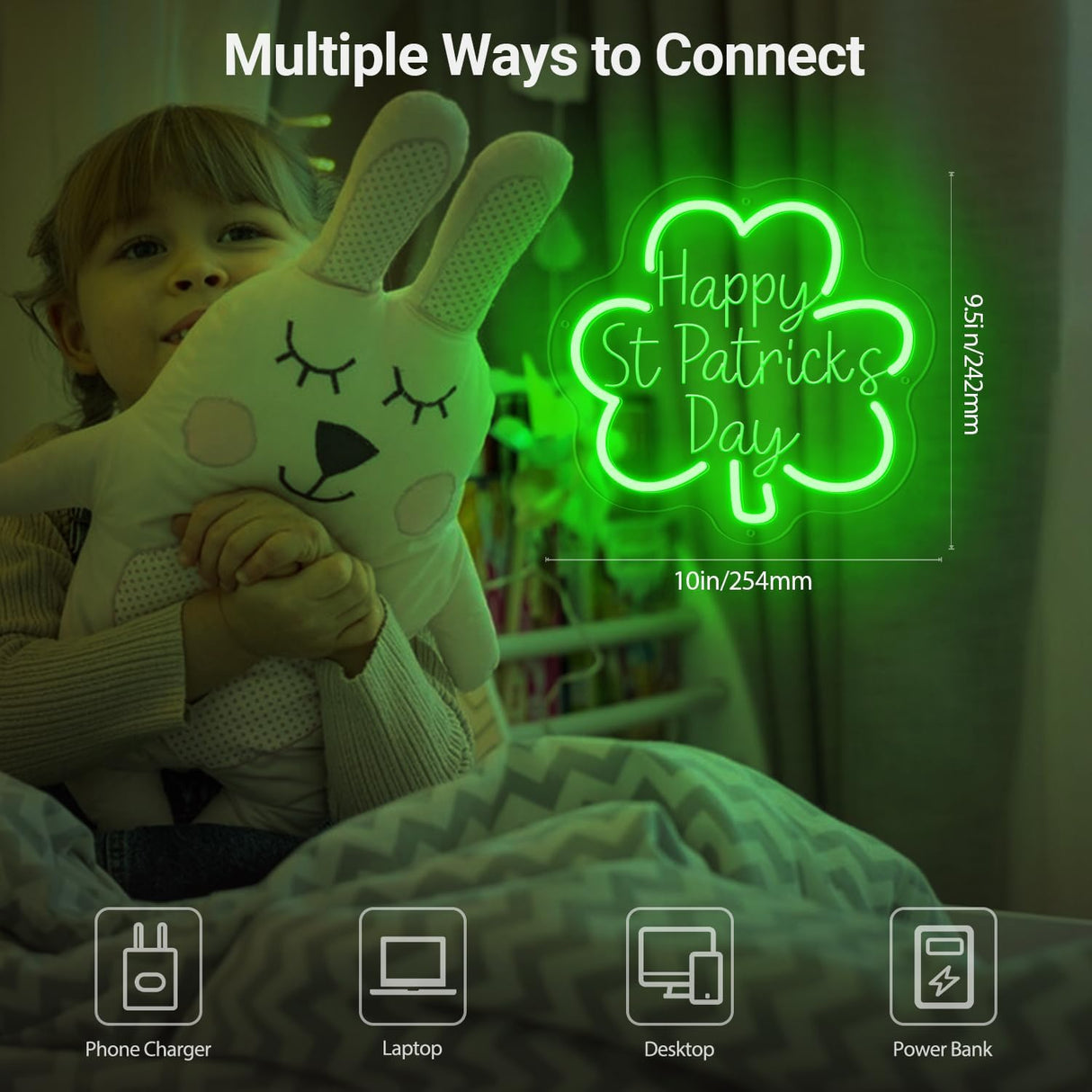 Happy St. Patrick's Day Shamrock Shape Neon Sign Party Decor LED Sign for St. Patrick's Day Decor