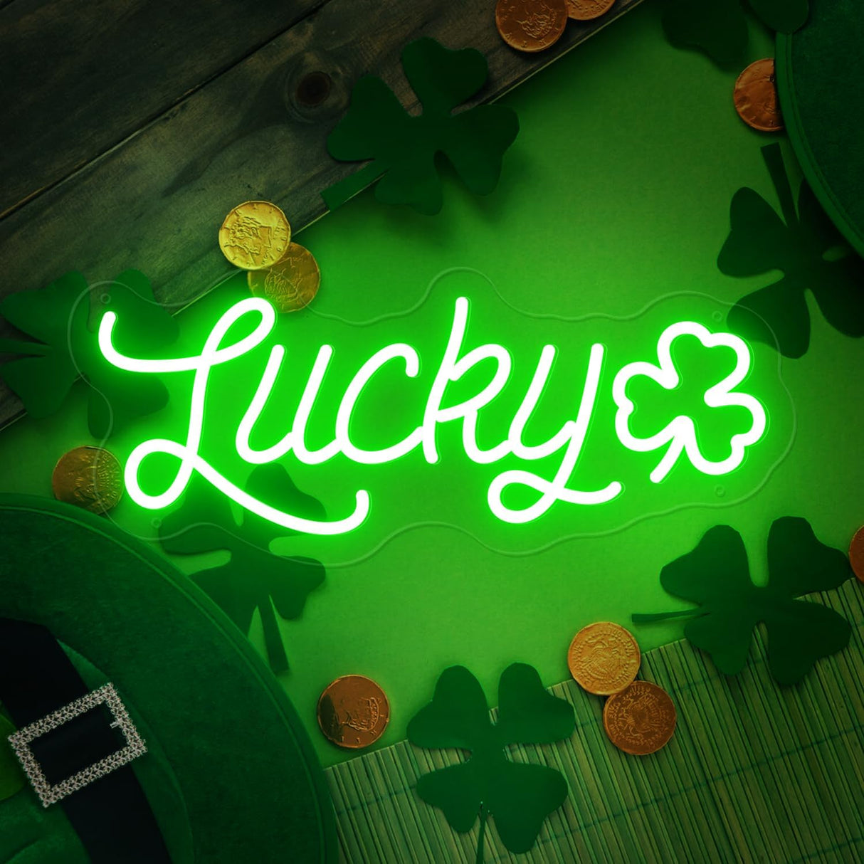 Lucky Shamrock Neon Sign Party Wall Decor LED Sign for St. Patrick's Day Gift, USB Powered