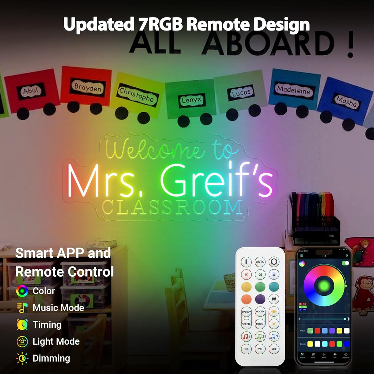 Teacher Name Neon Sign for Classroom, Personalized Welcome to Teacher's Classroom Led Light