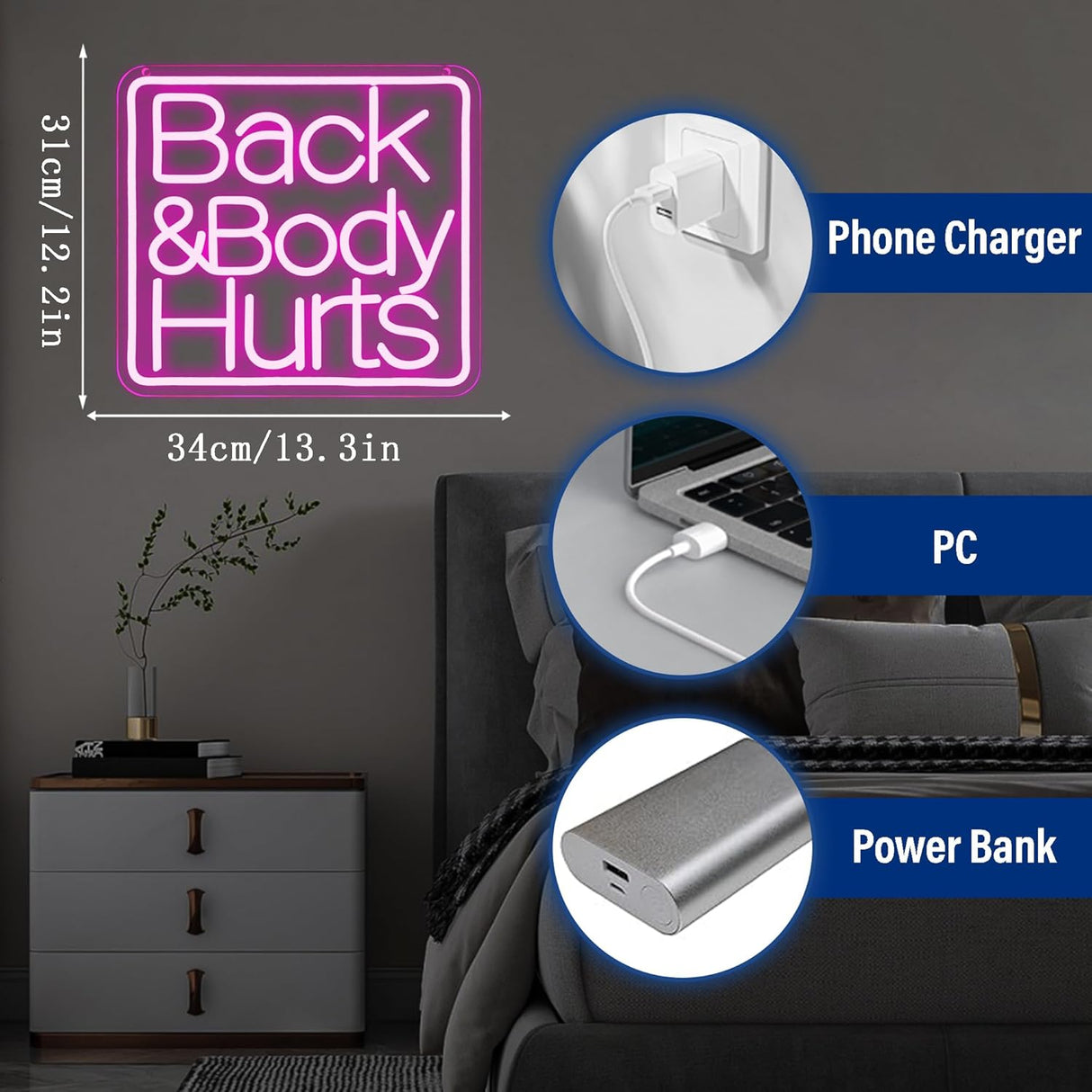 Back and Body Hurts Mug Neon Sign,Dimmable Funny Mom Coffee Mug Neon Light,