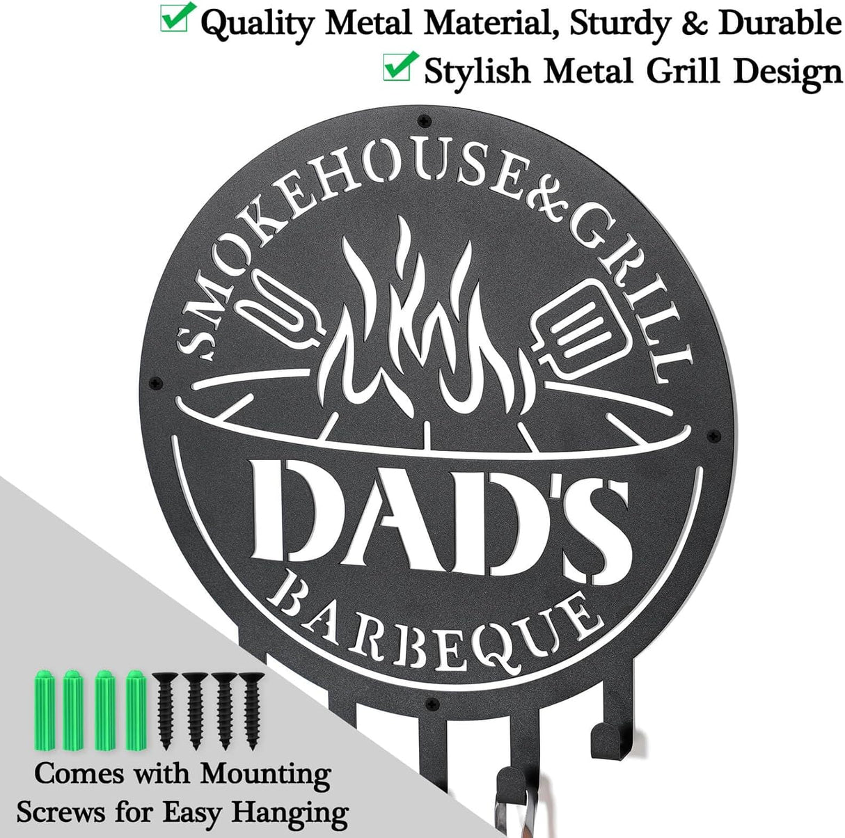 Qmetalart Metal BBQ Sign with Utensil Hangers Smokehouse Wall Art for Outdoor