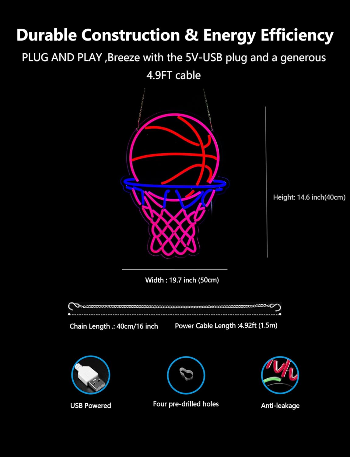 Basketball Neon Sign,19.7 Inch Giant Basketball Light up Sign - Cool Neon Light