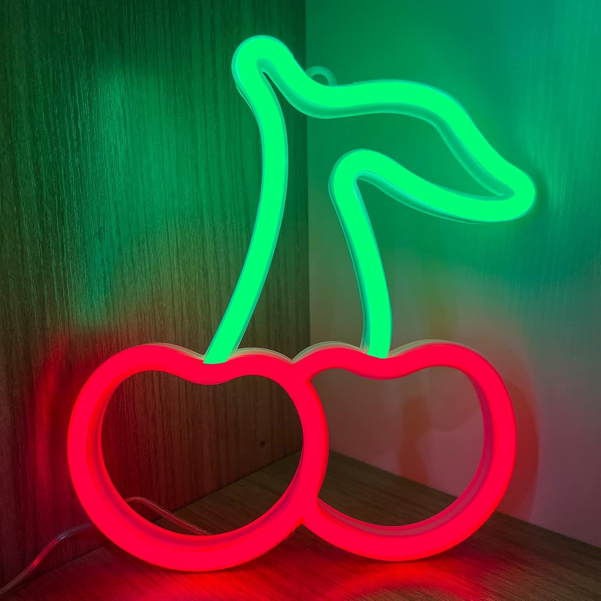 Cherry Neon Sign, Red Green Cherries Neon Lights, Cherry Neon Signs for Wall Decor,
