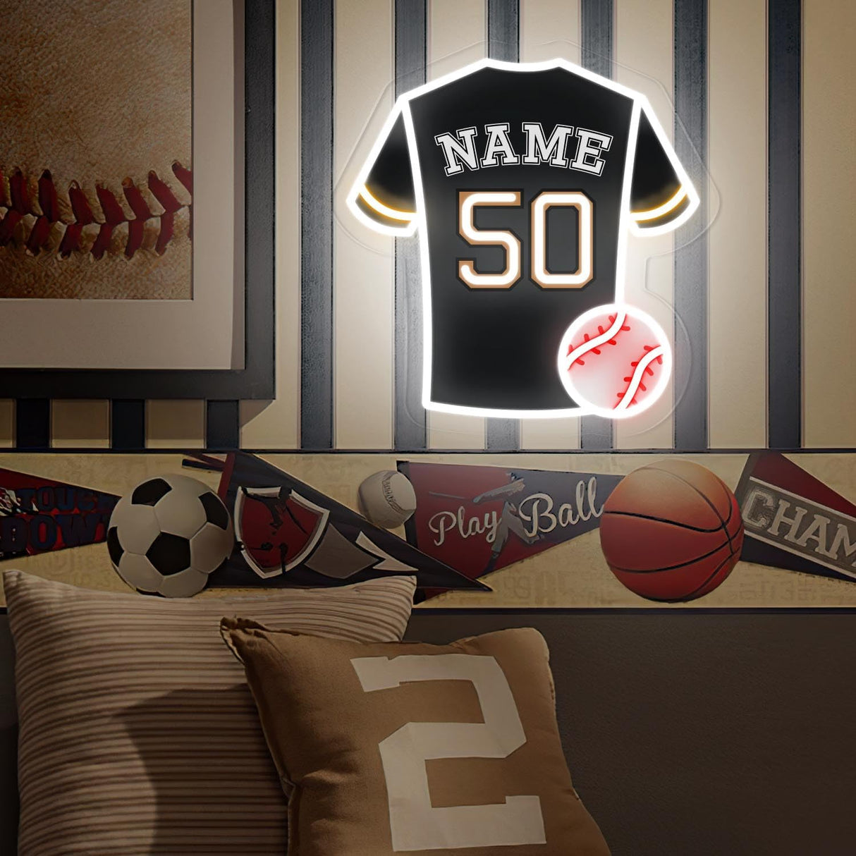 Neon Signs for Wall Decor, Customizable Number Name Softball Neon Sign