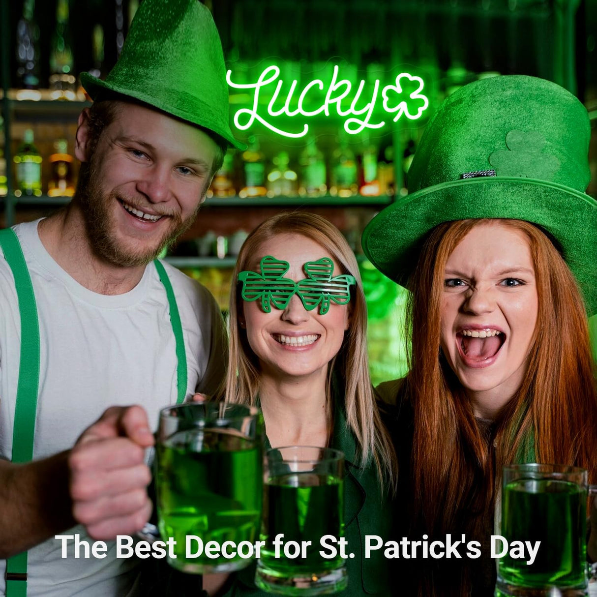 Lucky Shamrock Neon Sign Party Wall Decor LED Sign for St. Patrick's Day Gift, USB Powered