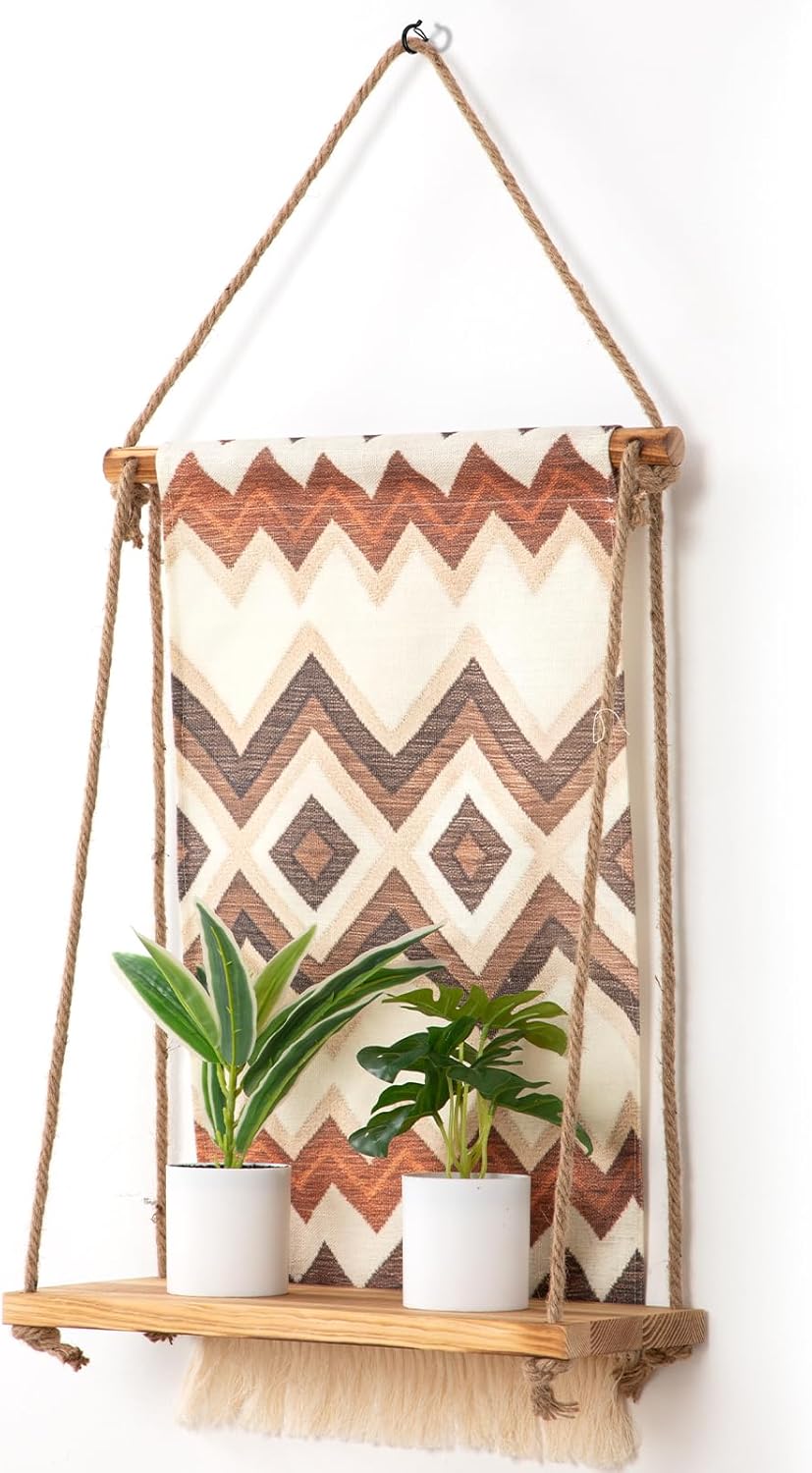 Wall Mounted Shelf, Bohemian Style Decorative Hanging Cloth, Handmade Natural Material,