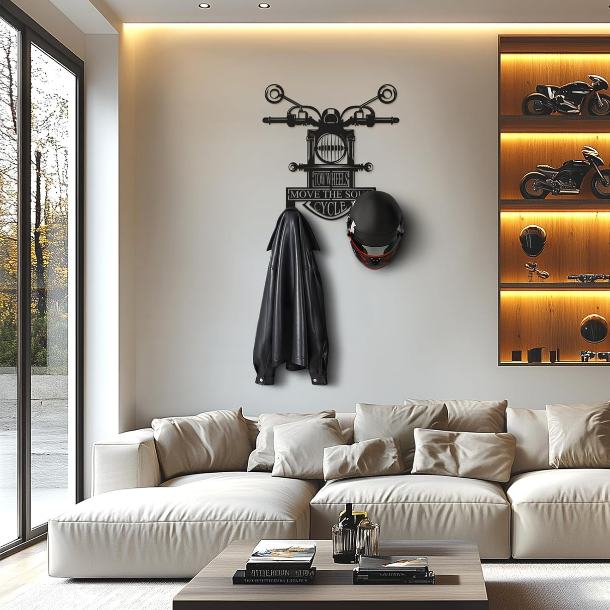 Qmetalart Fathers Gifts Metal Wall Decoration Home Decor Motorcycle Shape Black Wall Art