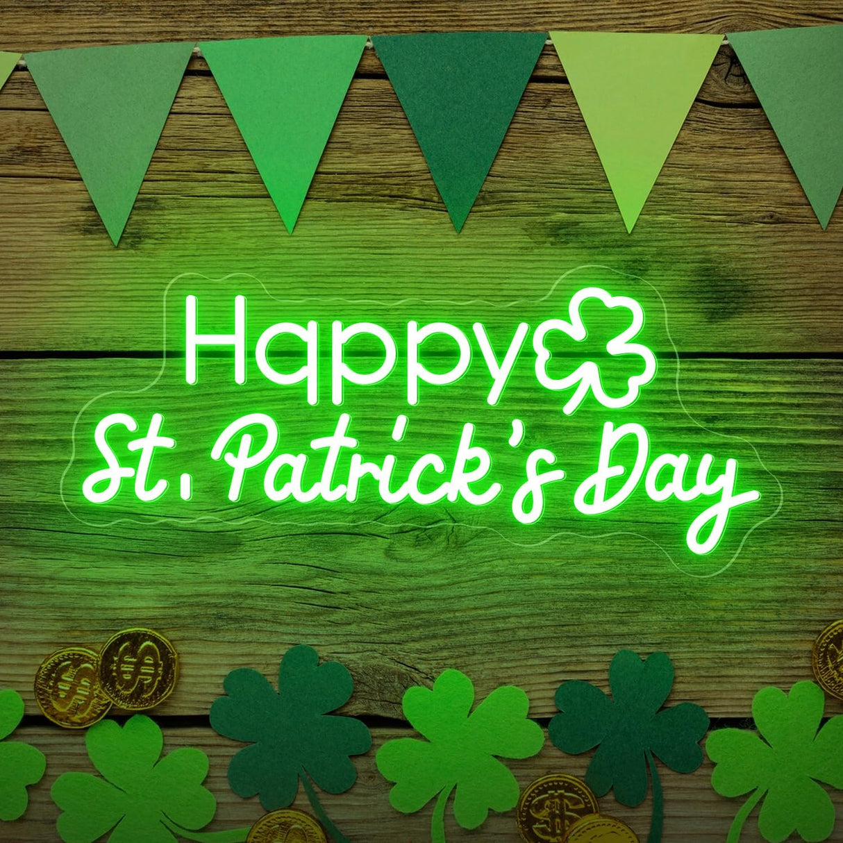 Happy St. Patrick's Day Shamrock Neon Sign Party Wall Decor LED Sign for St