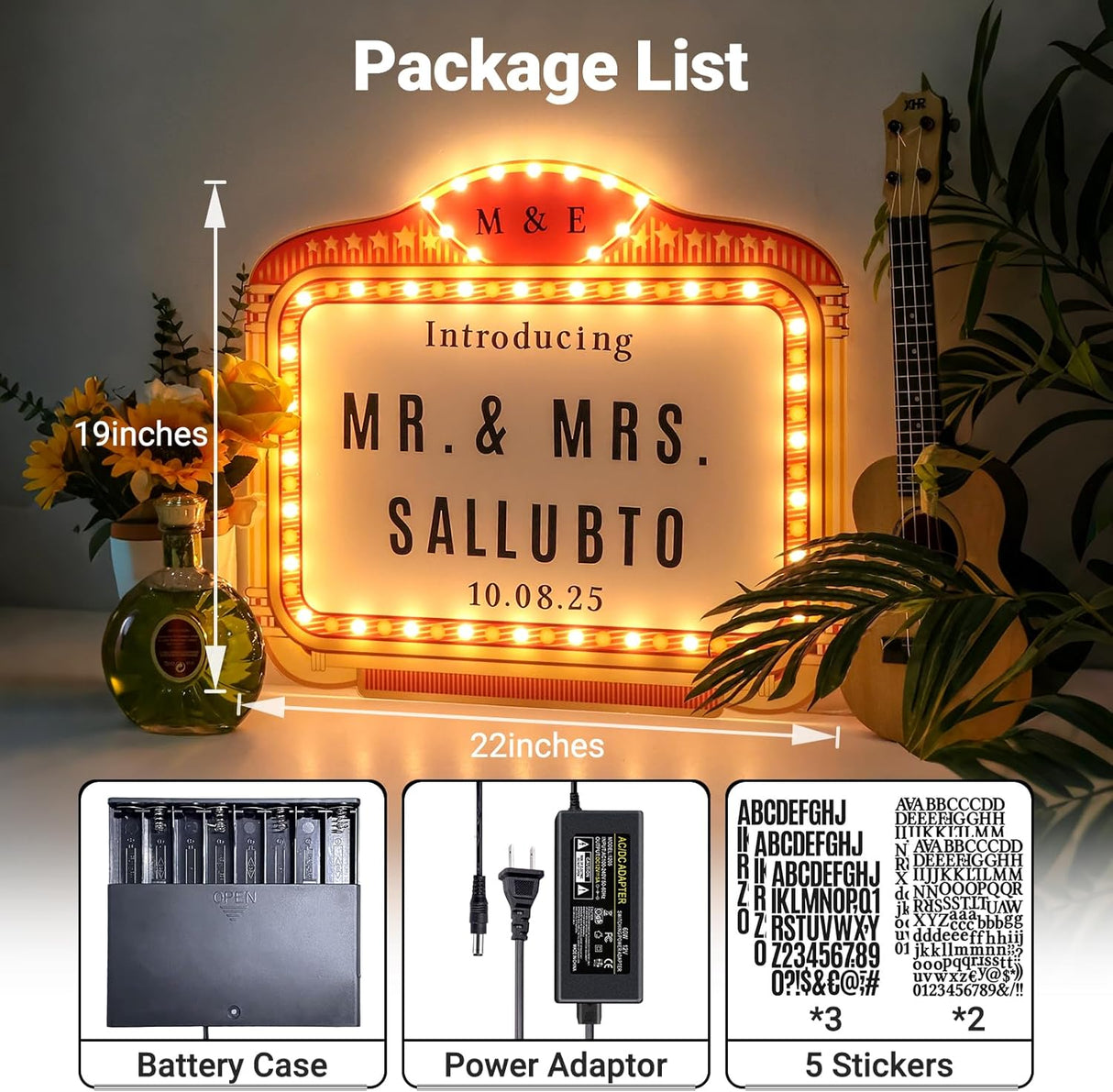 Personalized Wedding Entrance Props Led Marquee Sign for Reception, 22IN Custom