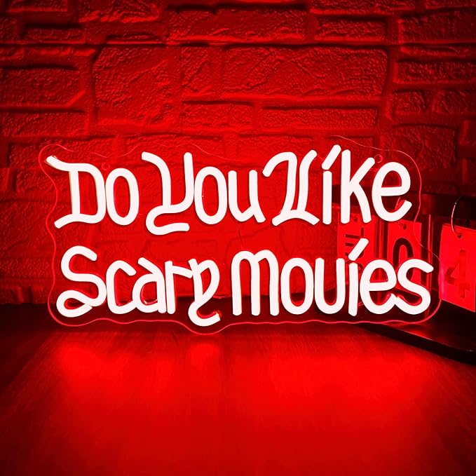 Do You like Scary Movies Neon Signs for Wall Decor, Dimmable Halloween Decoration Gothic Font Scary Movies Sign, USB Neon Light