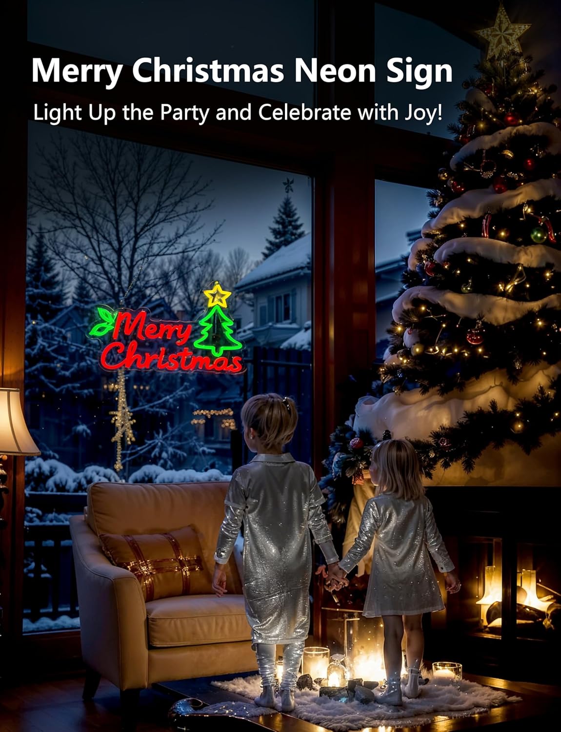 Merry Christmas Neon Sign,15.7 Inch Giant Snowflake Merry Christmas Neon Sign, USB Powered for Xmas Party Decoration (Colourful,1 Pack)