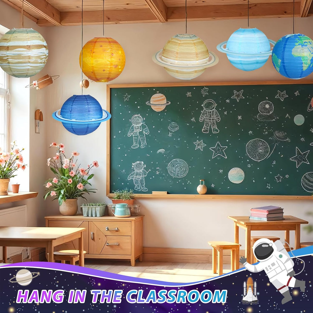 8 PCS Planet Paper Lanterns, 12 Inch Outer Space Party Decorations, Solar System