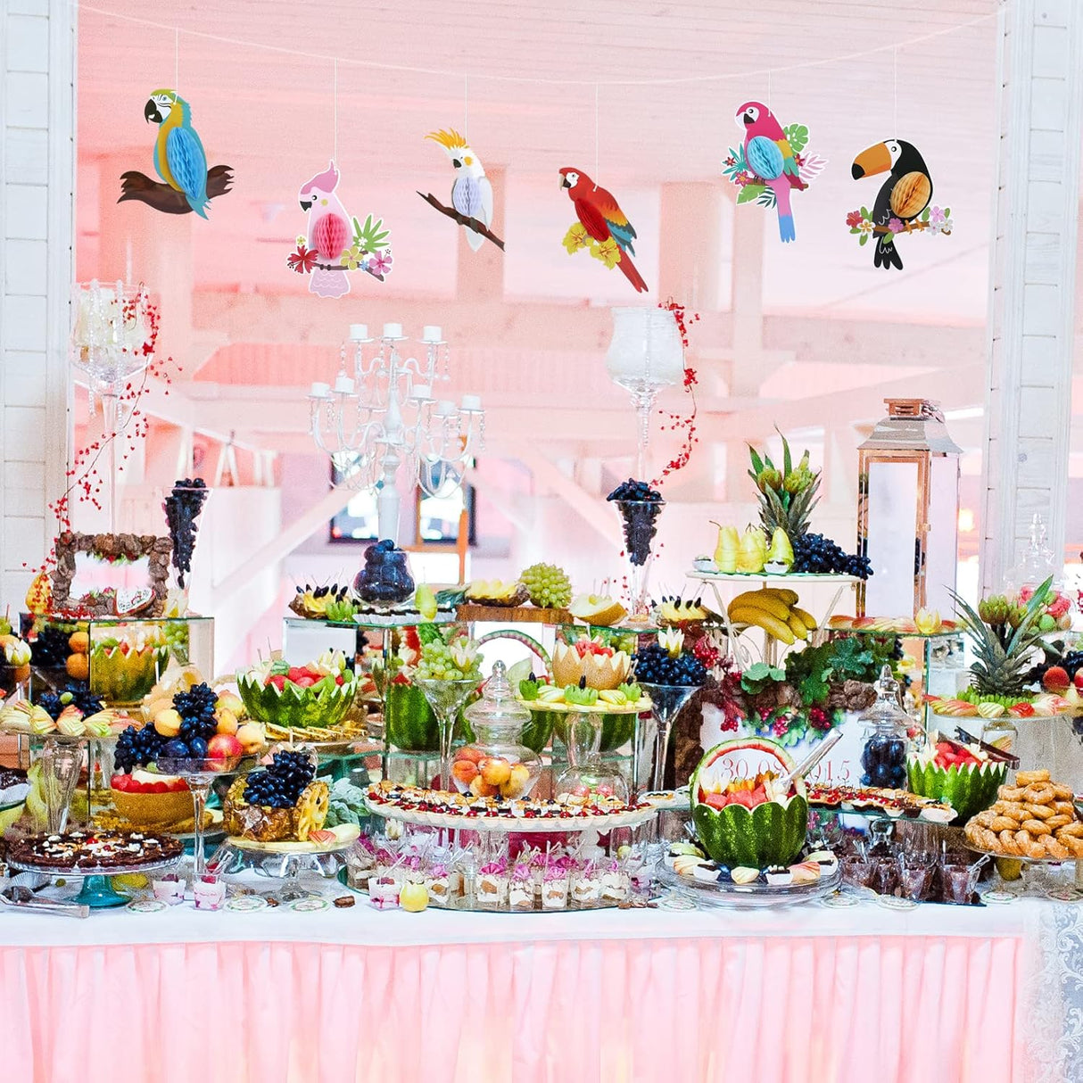 6 Pieces Hawaiian Tropical Birds Hanging Parrot Honeycomb Party