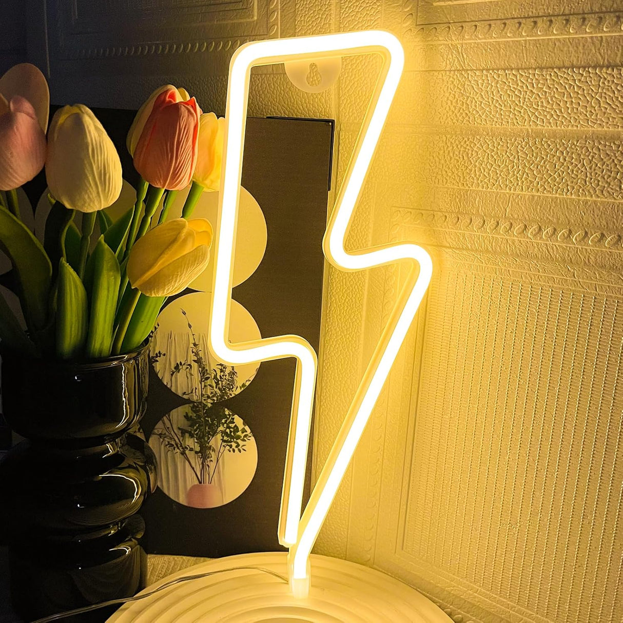 Neon Signs Lightning Bolt Neon Light Sign for Wall Decor, Battery or USB Powered Led Lightning Light Neon Sign for Bedroom