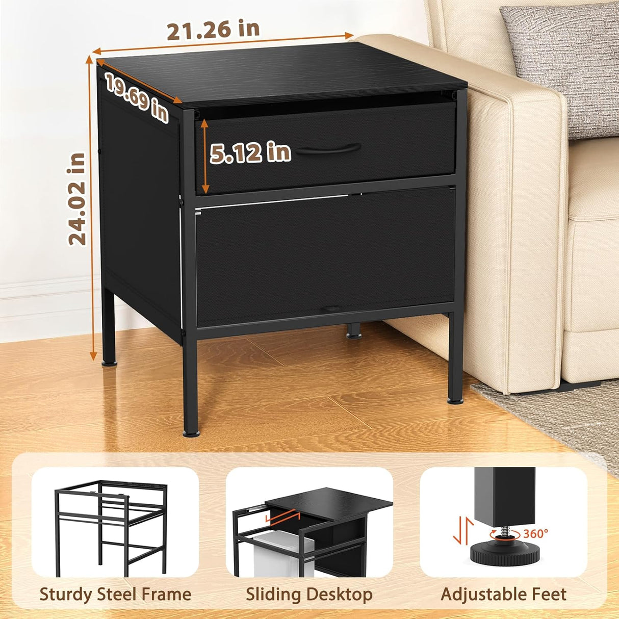 Qmetalart Robot Vacuum Cabinet, Hidden End Side Table, Modern Side Table Storage Cabinet