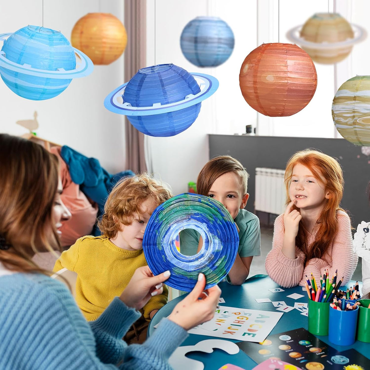 8 pcs Planet Paper Lanterns,10 inch Outer Space Party Decorations, Solar System