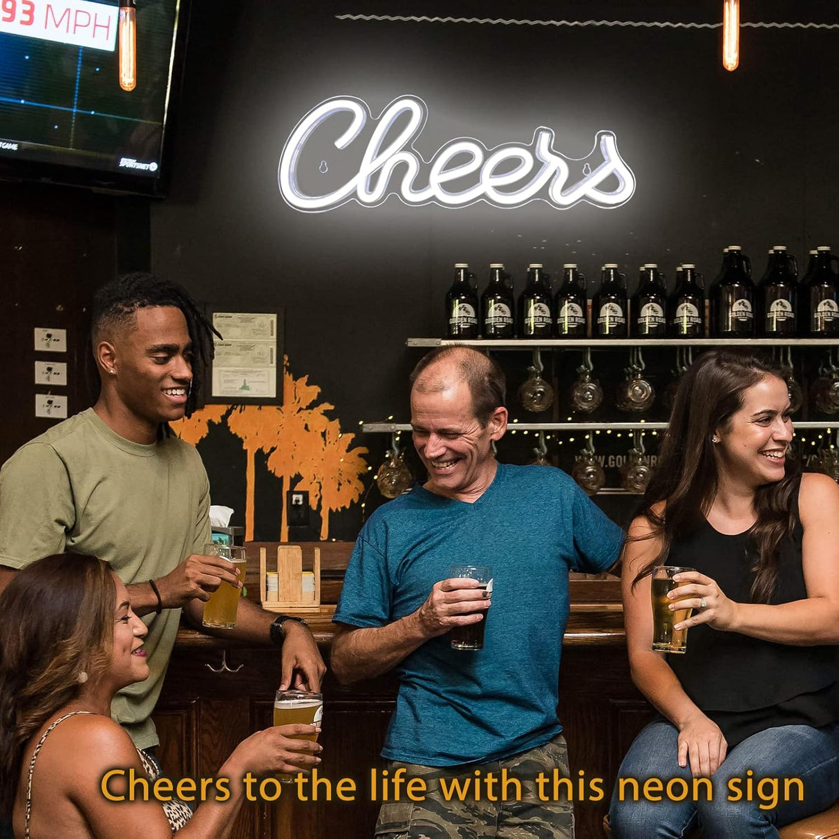 Cheers Neon Sign for Wall Decor, LED Neon Bar Light Sign,USB Powered Wall Neon Light up Sign for