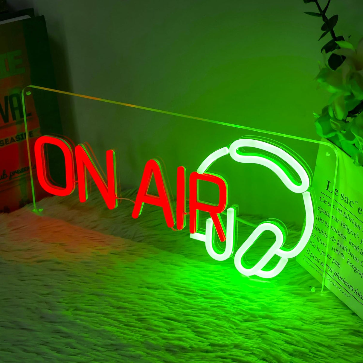 Red Green Recording Headset LED Neon Light for Live Room, USB Powered for Twitch