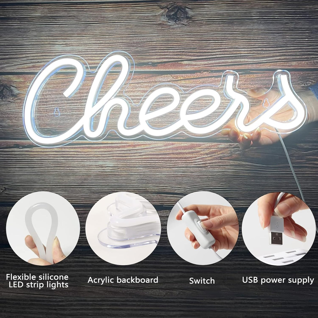 Cheers Neon Sign for Wall Decor, LED Neon Bar Light Sign,USB Powered Wall Neon Light up Sign for