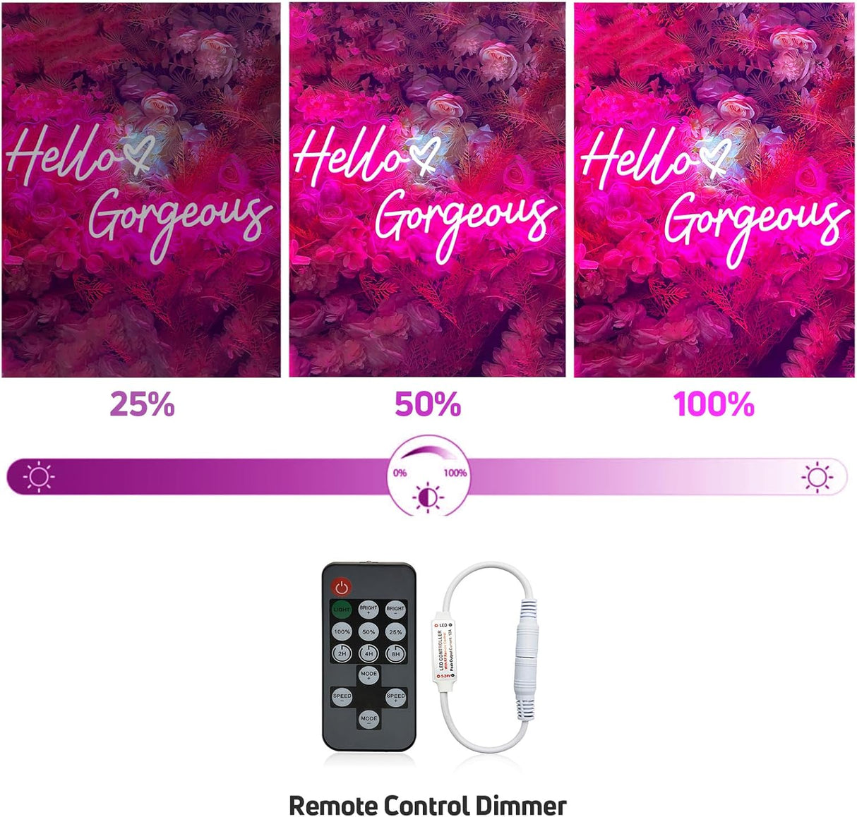 30 Inch Large Hello Gorgeous Neon Sign, 12V Pink Hello Beautiful Led Neon Light for Wedding