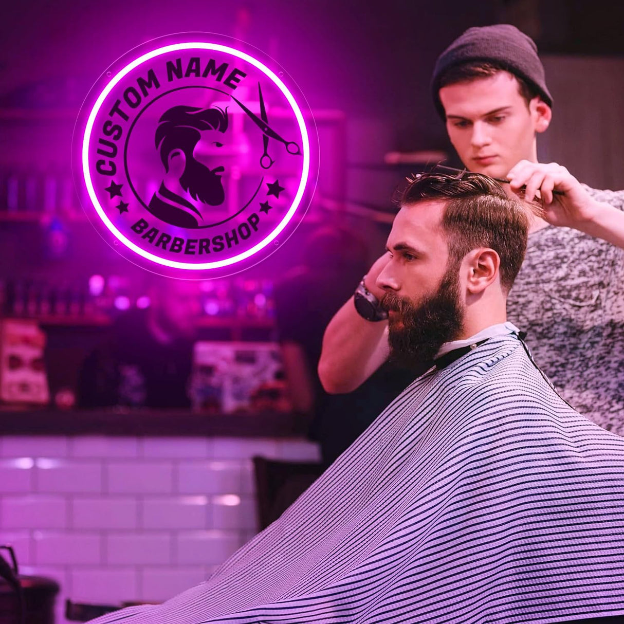 Neon Sign,USB Neon Sign For Hair Salon,3D Engraved Barber’s Opening Welcome led Sign