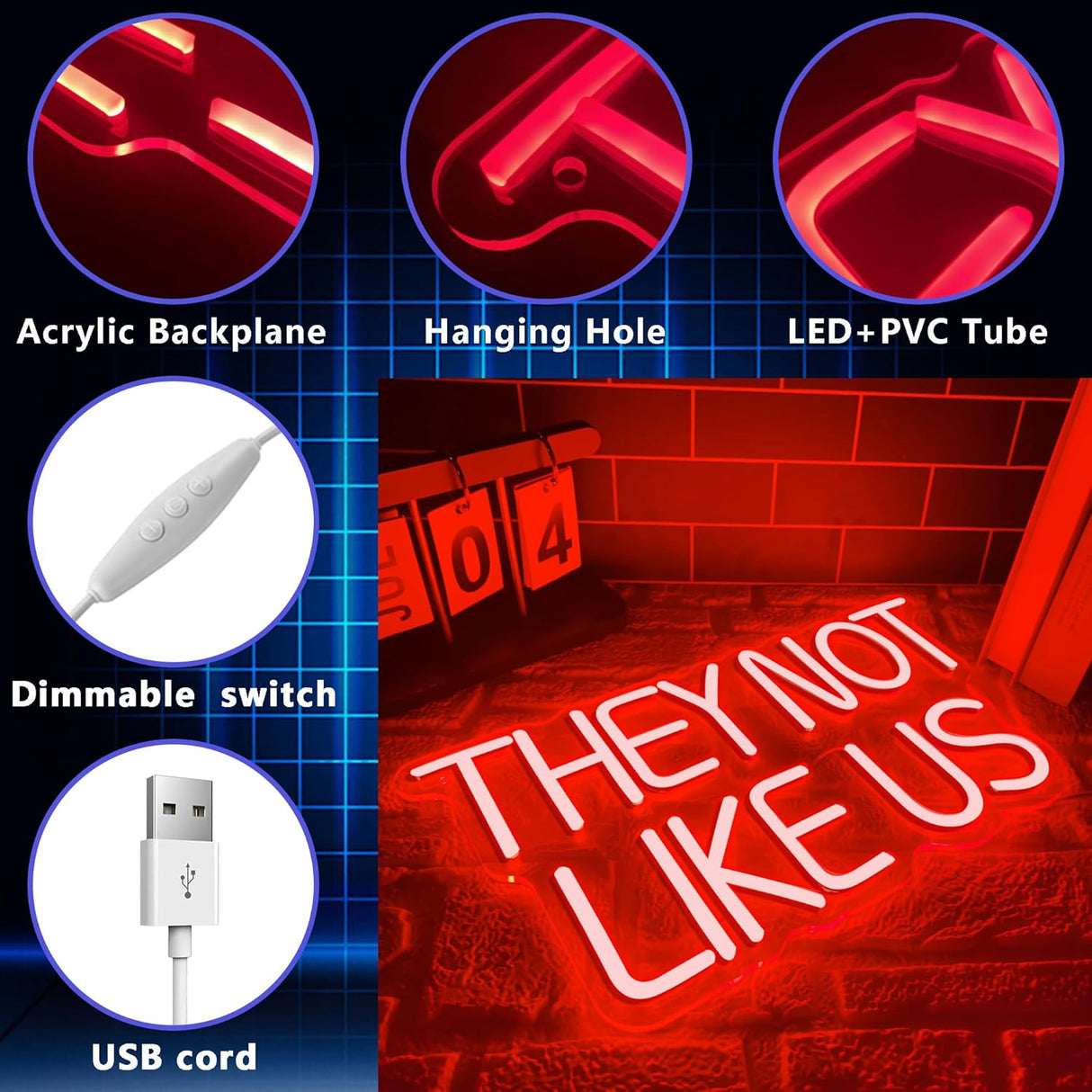 They Not Like US Neon Sign, Dimmable LED Music Neon Signs for Wall Decor,