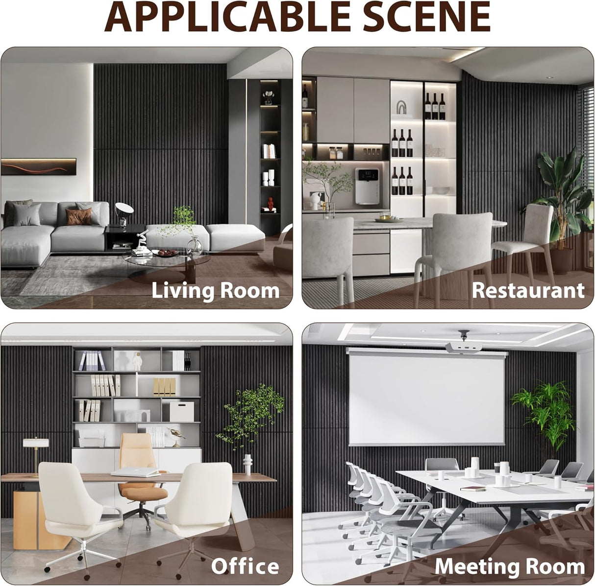 Qmetalart Acoustic Wall Panels 2 Pack 47.2"×23.6"Wall Panels for Interior Wall Decor Matte Black Slat Wall with Self-