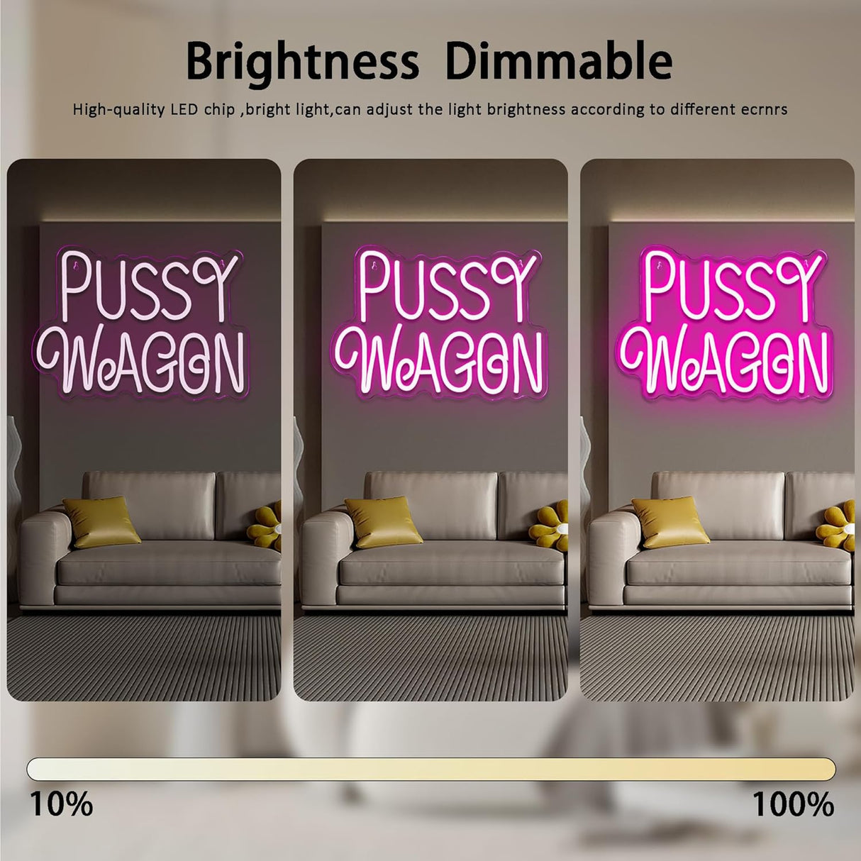 Pussy Wagon Neon Sign, Funny Movie Night Neon Light, Dimmable LED, 14.9 x 10.6 in,