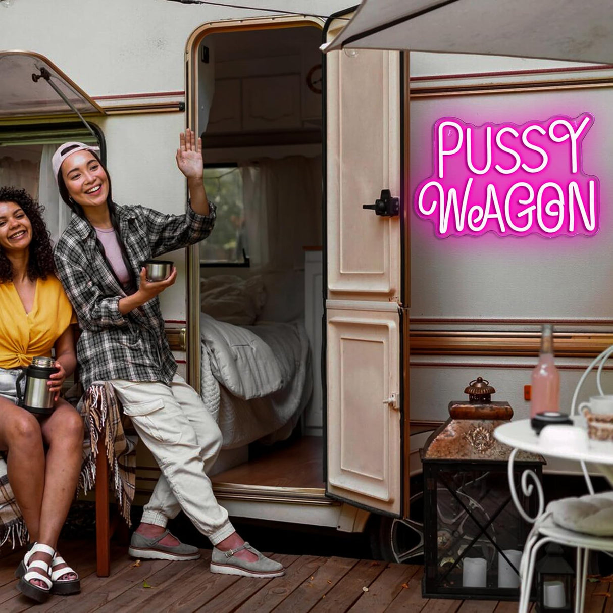 Pussy Wagon Neon Sign, Funny Movie Night Neon Light, Dimmable LED, 14.9 x 10.6 in,