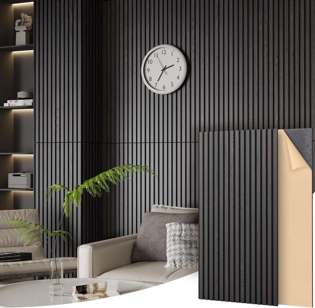 Qmetalart Acoustic Wall Panels 2 Pack 47.2"×23.6"Wall Panels for Interior Wall Decor Matte Black Slat Wall with Self-