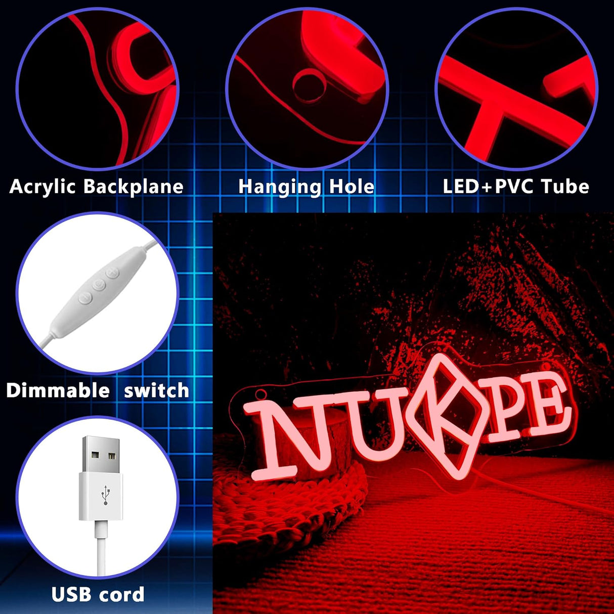 NUPE Kappa Alpha Psi Neon Light Sign Dimmable Red Greek Letters Fraternity Sorority Neon Sign for Party Bar