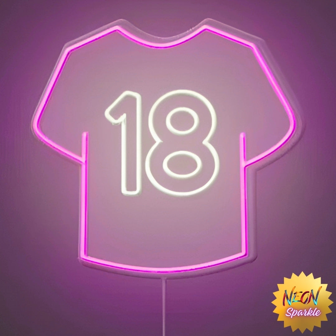 Jersey No.18 Neon Sign - Personalized LED Decor by Neon Sparkle