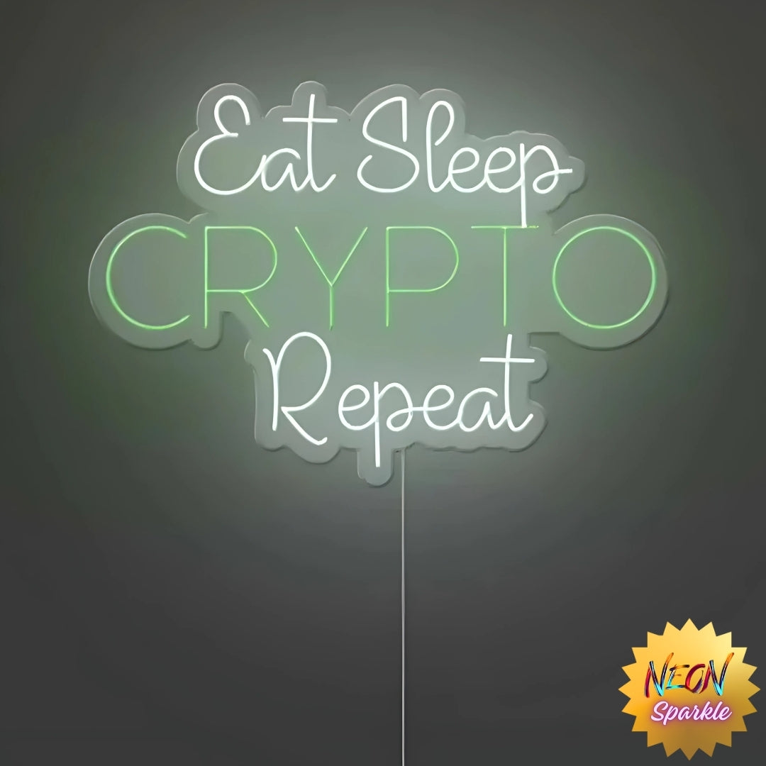 Eat Sleep Crypto Repeat - Vibrant Neon Sign by Neon Sparkle