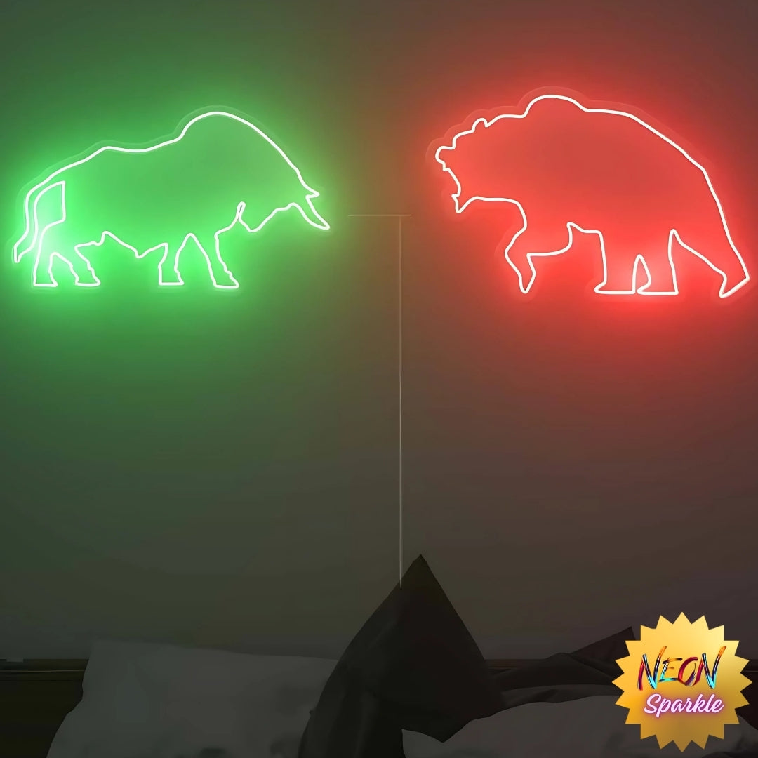 Bear Bull Neon Sign - Dynamic LED Wall Art by Neon Sparkle
