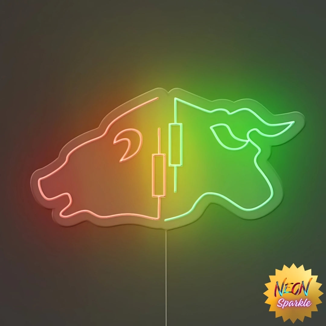Bull Bear Neon Sign - Dynamic LED Wall Decor by Neon Sparkle