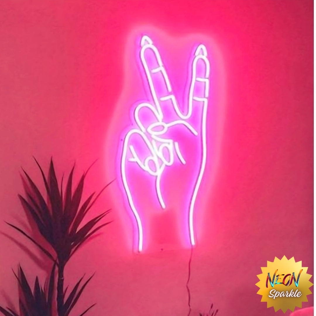 Pink Peace Sign Neon Light with Nail Design – Custom LED Wall Art by Neon Sparkle