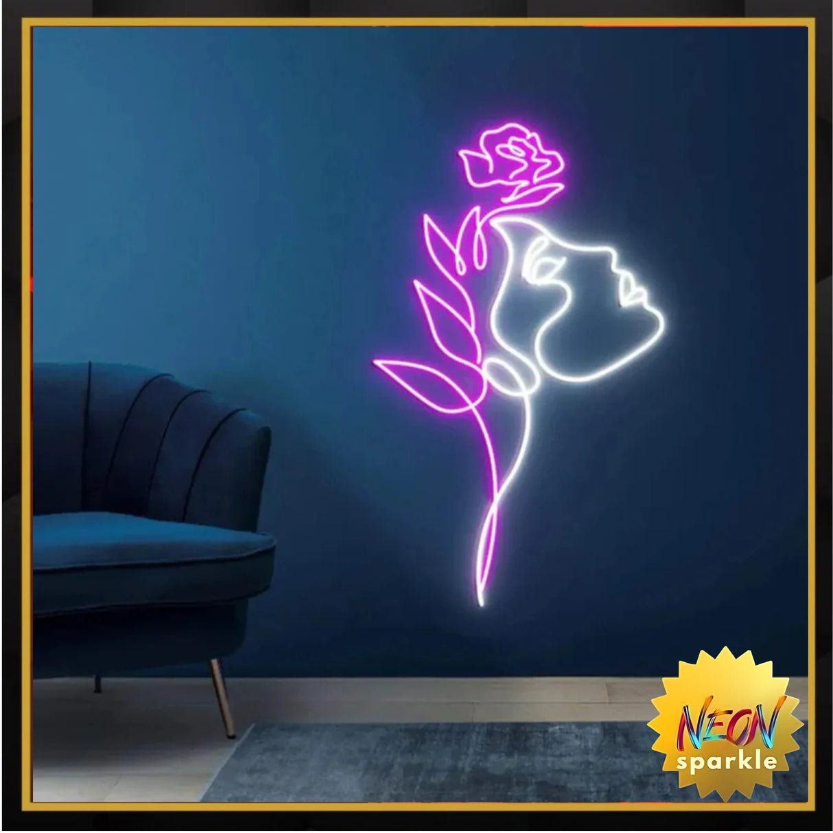 Face with Flower Beautiful Art Luxury Decor Neon Light