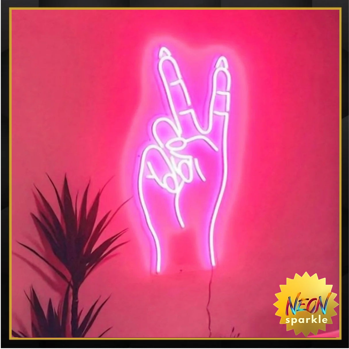 Pink Peace Sign Neon Light with Nail Design – Custom LED Wall Art by Neon Sparkle
