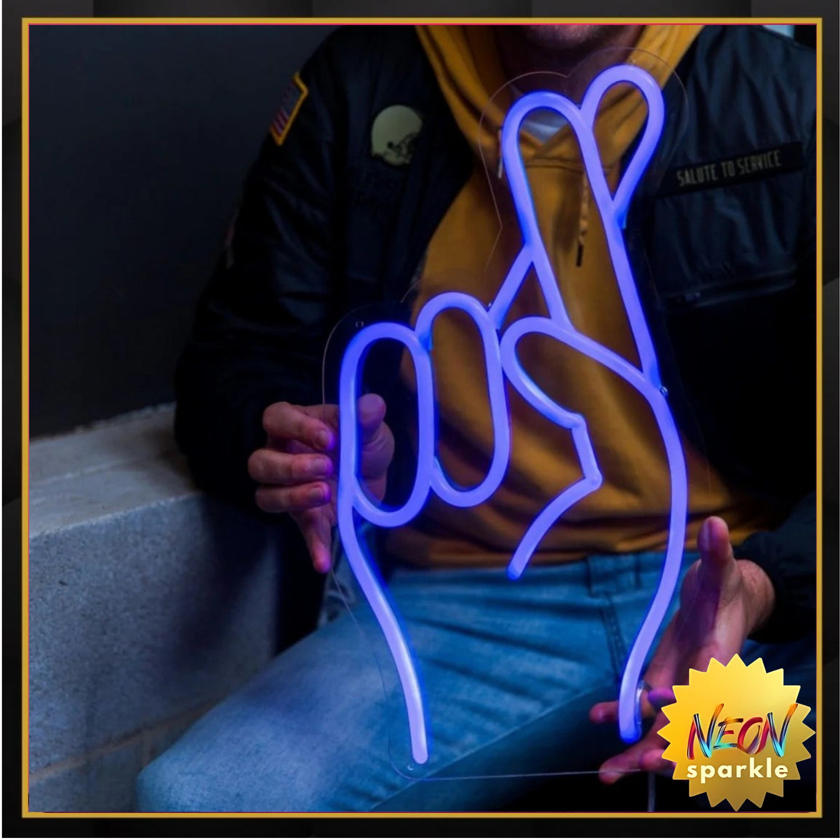 Fingers Crossed Emoji Neon Sign by Neon Sparkle