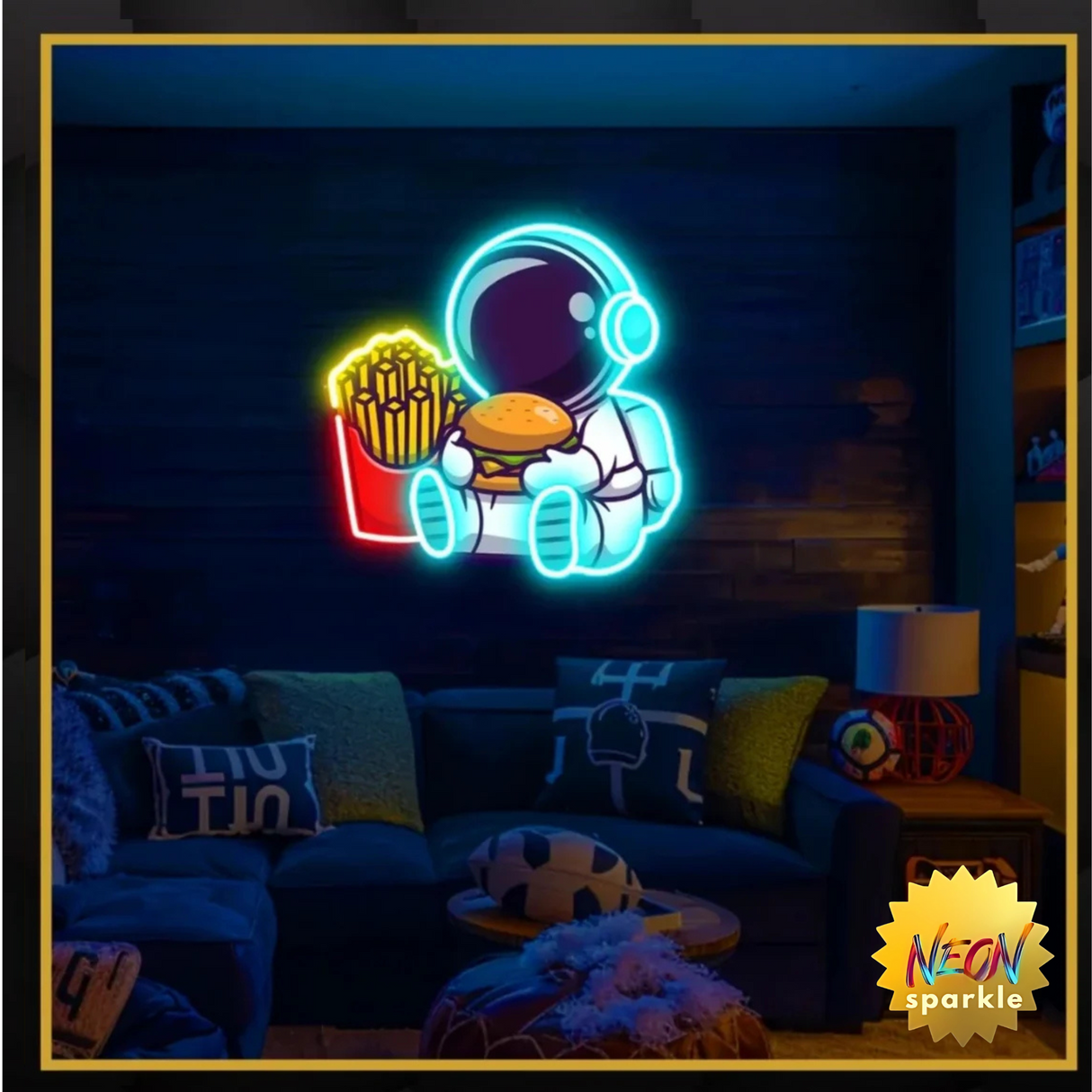 Astronaut Burger Fries UV Neon Sign