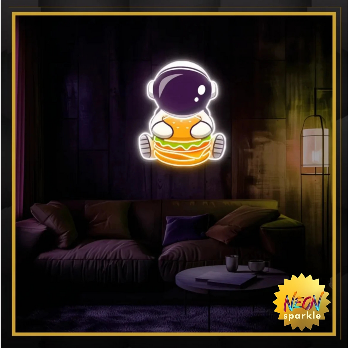 Astronaut Eating Burger UV Neon Sign