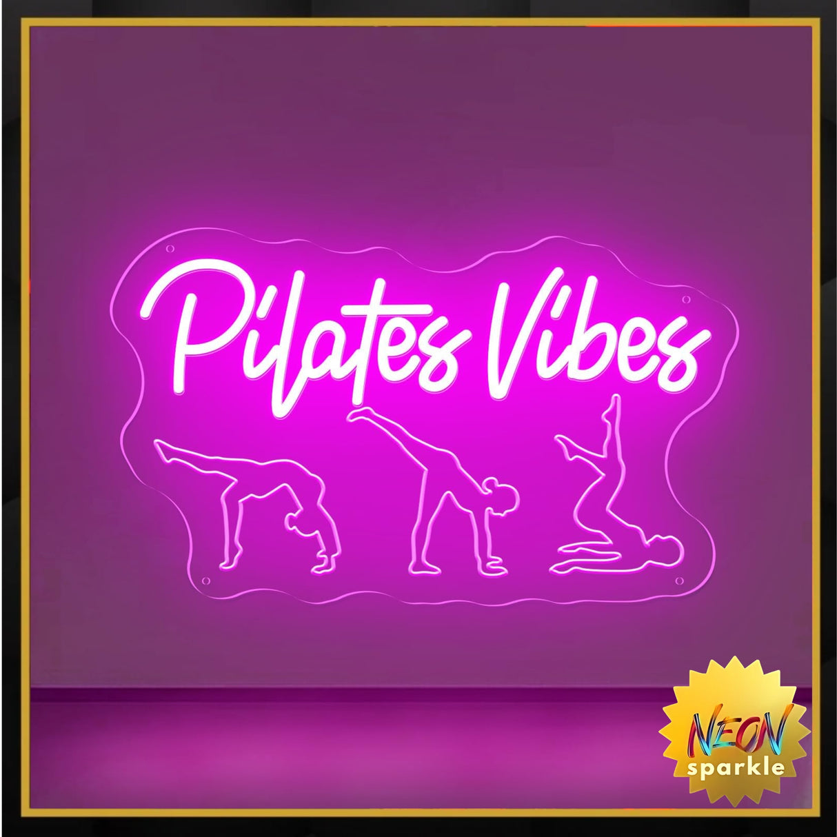 Pilates Vibes Neon Sign - 15"x9" Pink Acrylic LED Light for Bedroom Home Gym Spa Beauty Salon Party Decor