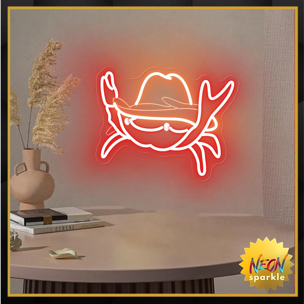 Neon Sign with Hat - Western-Themed LED Crab Wall Art for Seafood Restaurants