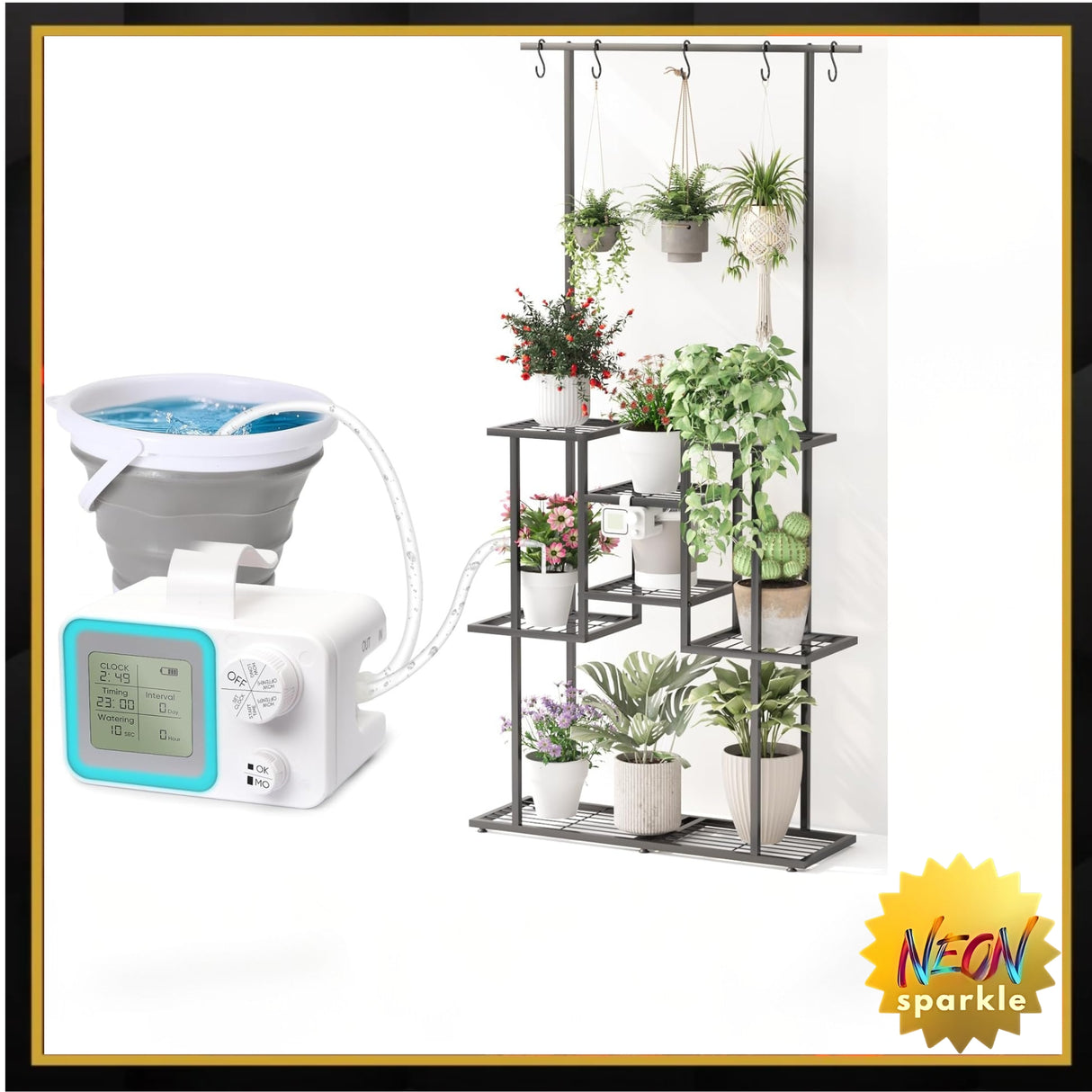 Self-Watering Outdoor Plant Stand with Automatic Drip Watering System 4 Tier with Hanging